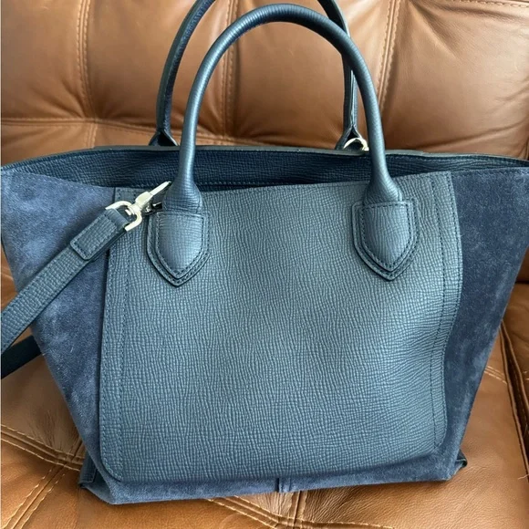 Longchamp Navy Suede & Leather Satchel Hard to find - Picture 2 of 6